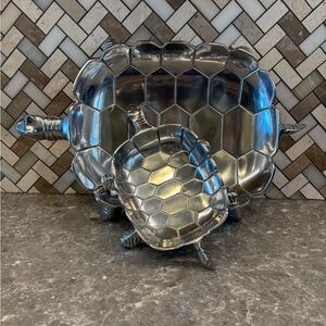 🐢 Set of 2- 🐢- Silver Turtle-Shaped Metal Serving Dishes